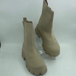 New women tan brown fabric ankle high combat military boots lug sole